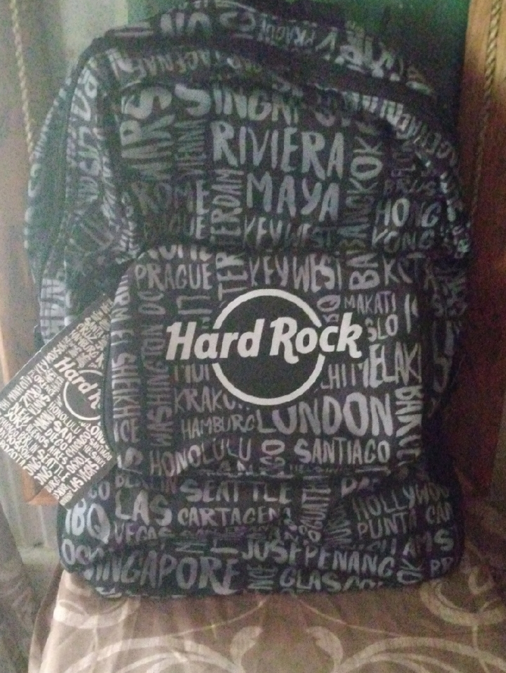 Hard Rock Cafe Black and White Text Print Men's Backpack